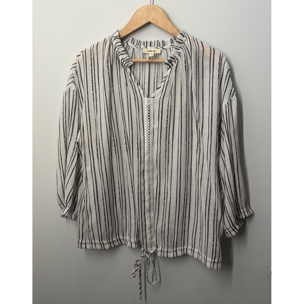 Como Blu Women's Striped Blouse Size Large Long Sleeve‎ Shirt Blue White